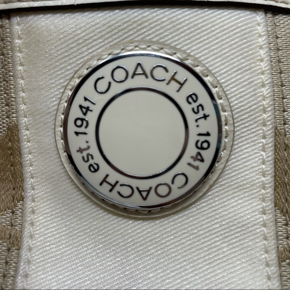 Coach Signature Stripe Framed Tan Carryall Purse - Picture 4 of 15